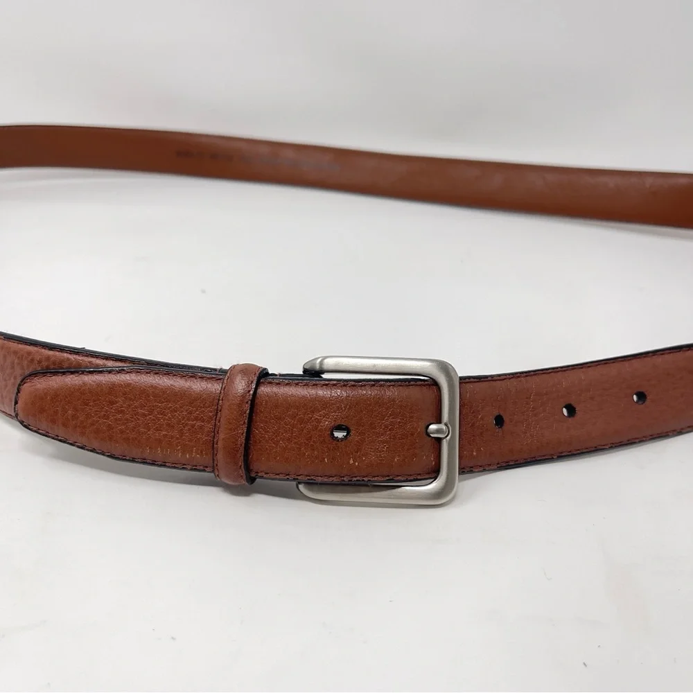 Vintage‎ Brown Full Grain Italian Leather Belt, Silver Buckle Classic, Men's 48